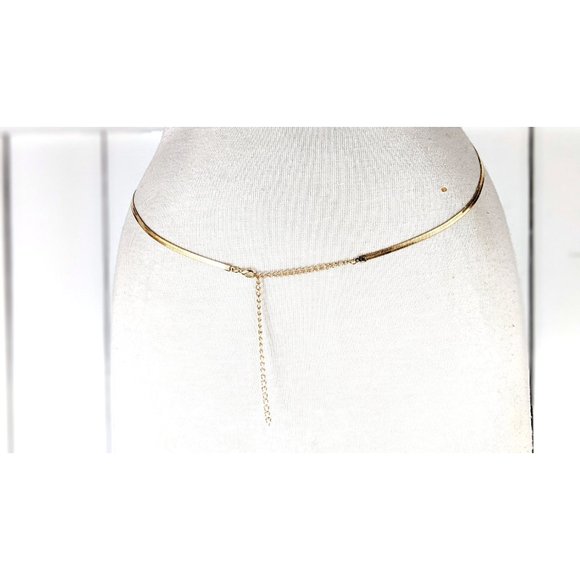 Gold metal flat snake chain link dainty lightweight skinny belly chain belt